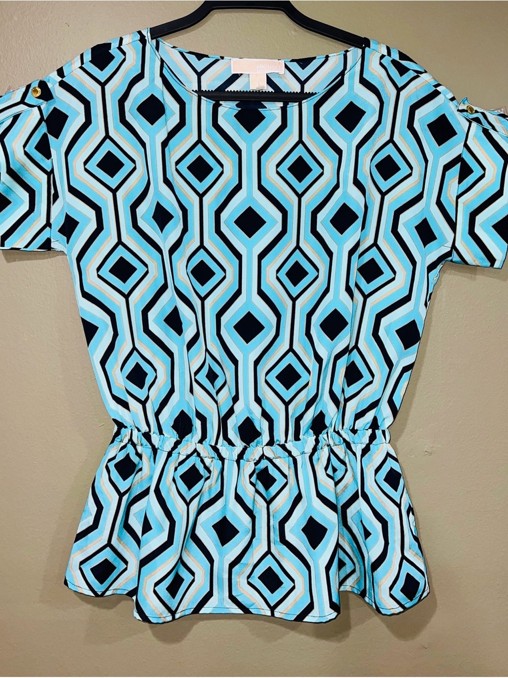 MICHAEL Michael Kors Blue Geometric Peplum Top